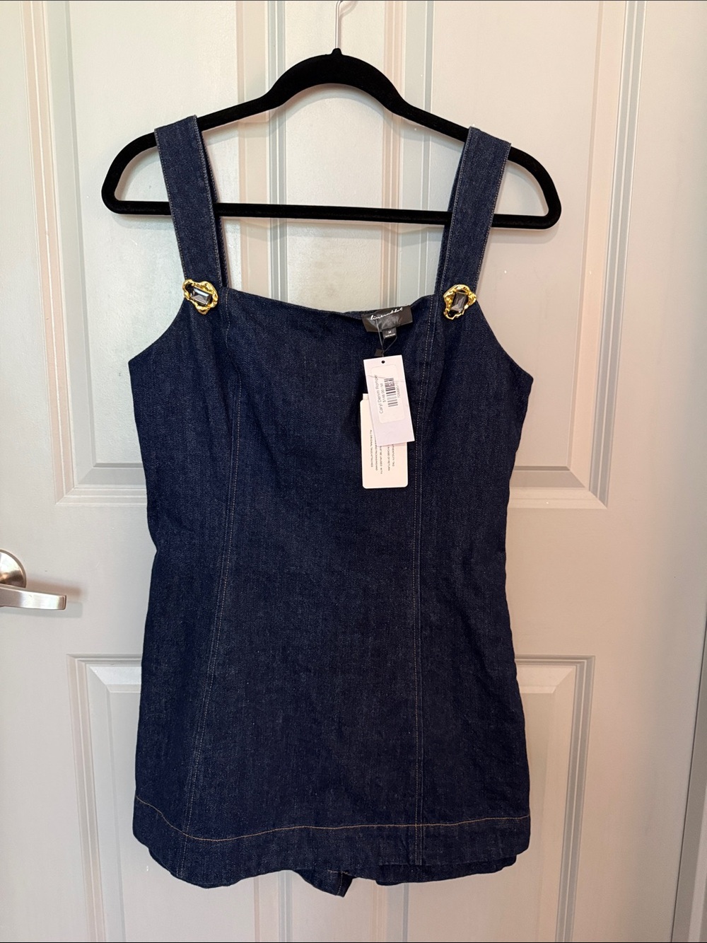 KEEPSAKE the Label Dark Indigo Denim Mini Dress with Gold Hardware